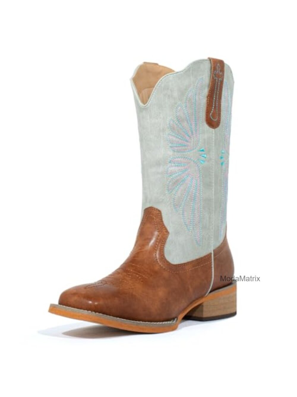 Wide Square Toe Cowgirl Cowboy Boots Mid Calf Faux Leather Western Boots